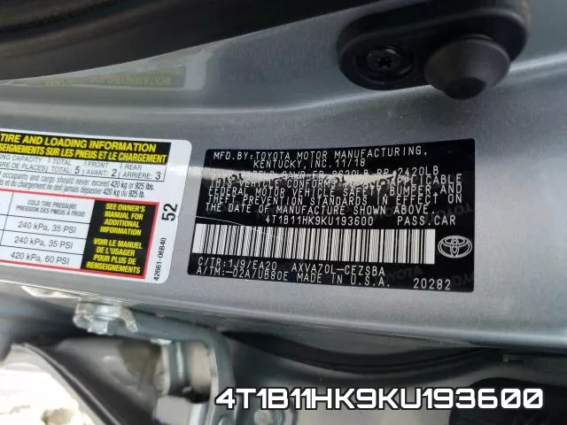 4T1B11HK9KU193600 фото 2