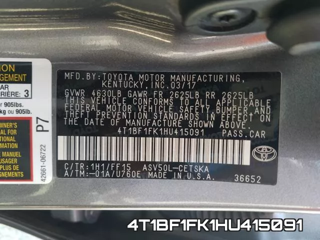 4T1BF1FK1HU415091 фото 2