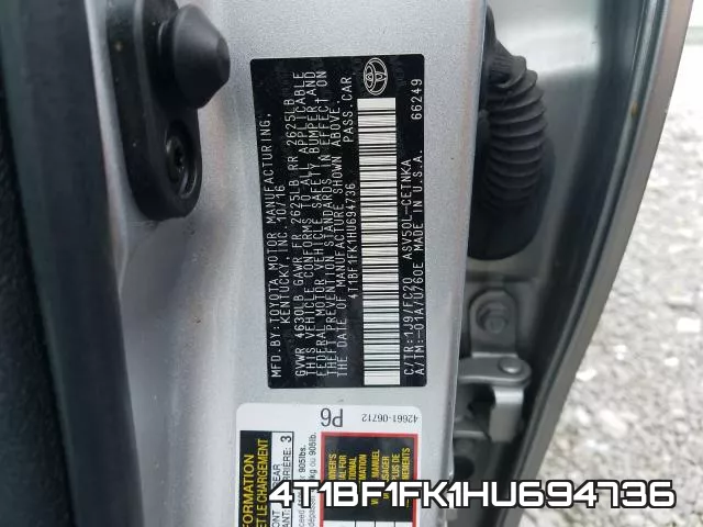 4T1BF1FK1HU694736 фото 2