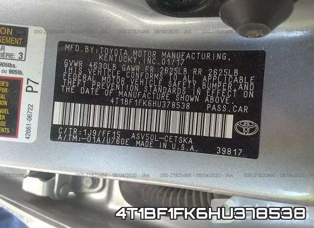 4T1BF1FK6HU378538 фото 10