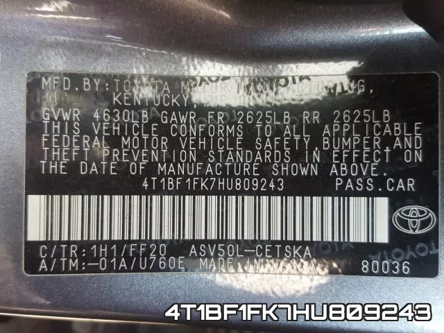 4T1BF1FK7HU809243 фото 2