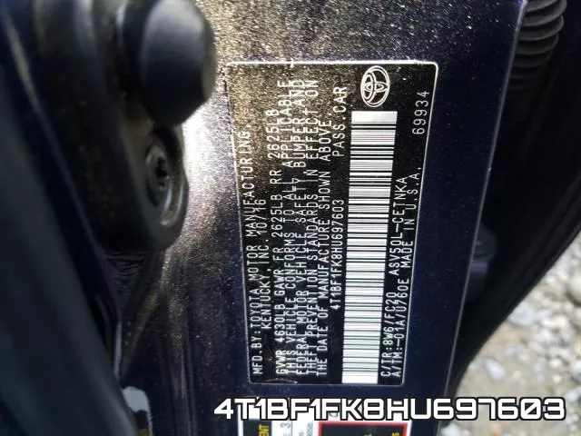 4T1BF1FK8HU697603 фото 2