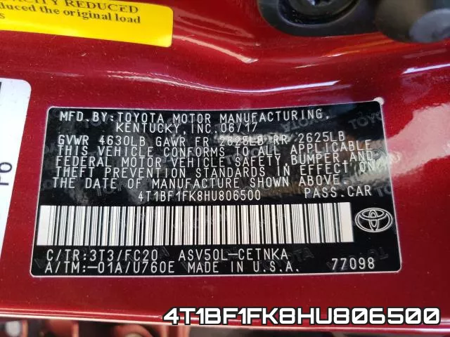 4T1BF1FK8HU806500 фото 2