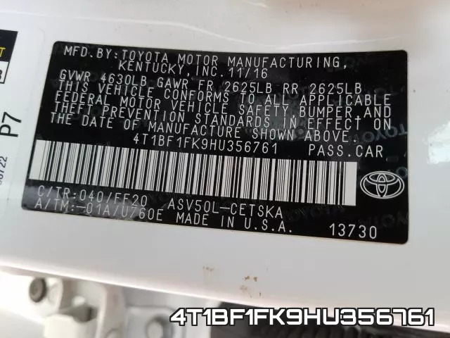 4T1BF1FK9HU356761 фото 2