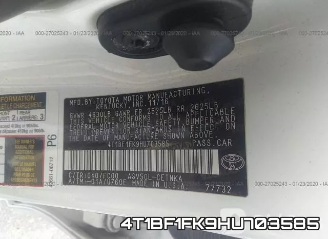 4T1BF1FK9HU703585 фото 10