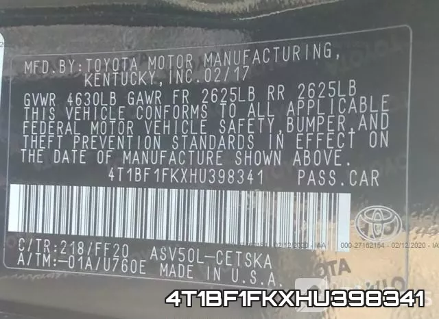 4T1BF1FKXHU398341 фото 10