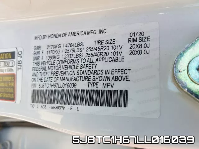 5J8TC1H67LL016039 фото 2