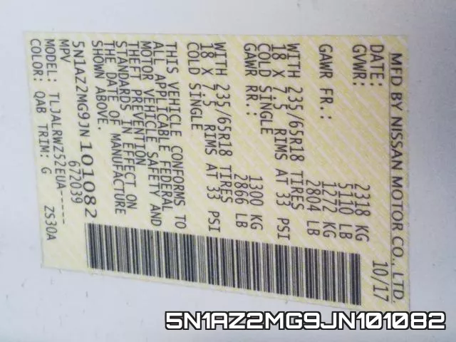 5N1AZ2MG9JN101082 фото 2