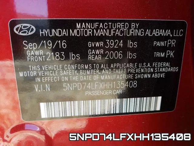 5NPD74LFXHH135408 фото 2