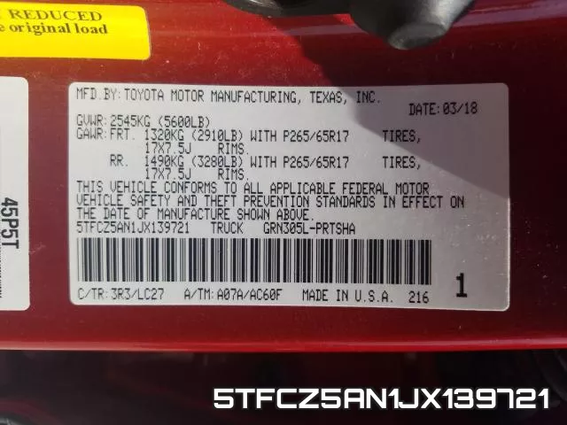 5TFCZ5AN1JX139721 фото 2