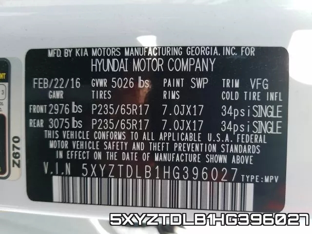 5XYZTDLB1HG396027 фото 2