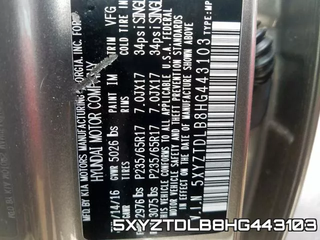 5XYZTDLB8HG443103 фото 2