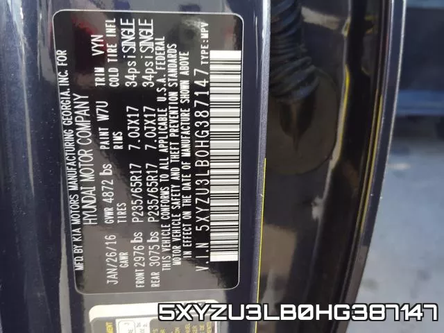 5XYZU3LB0HG387147 фото 2