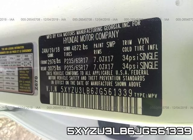 5XYZU3LB6JG561339 фото 10