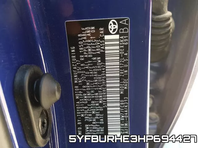 5YFBURHE3HP694427 фото 2