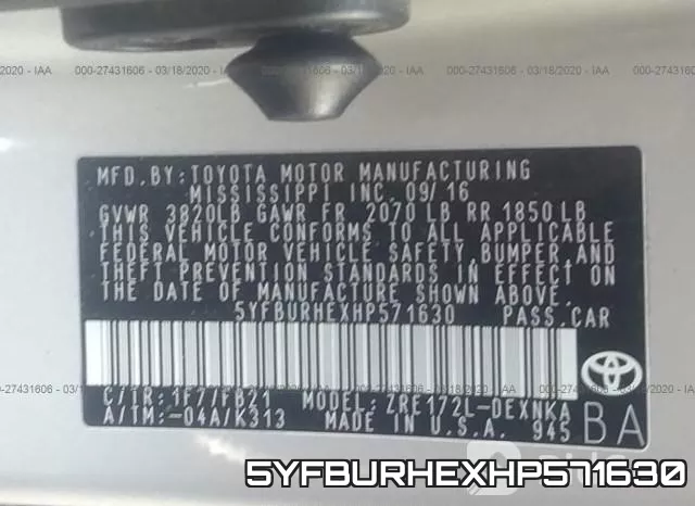 5YFBURHEXHP571630 фото 10
