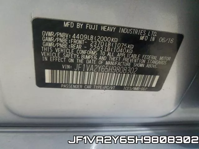 JF1VA2Y65H9808302 фото 2