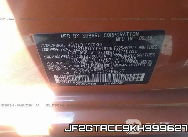 JF2GTACC9KH399627 фото 10