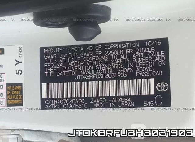 JTDKBRFU3H3031903 фото 10