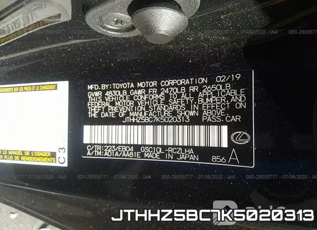 JTHHZ5BC7K5020313 фото 10
