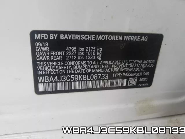 WBA4J3C59KBL08733 фото 2