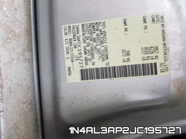 1N4AL3AP2JC195727 фото 2