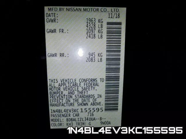 1N4BL4EV3KC155595 фото 2