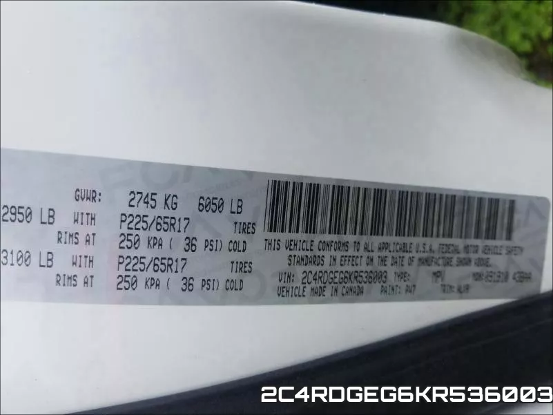 2C4RDGEG6KR536003 фото 2