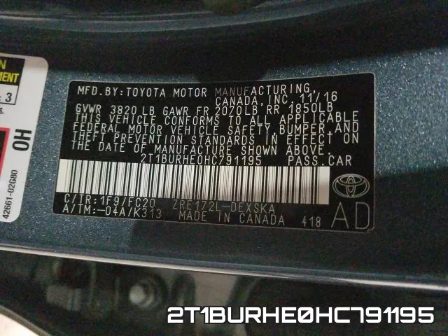 2T1BURHE0HC791195 фото 2