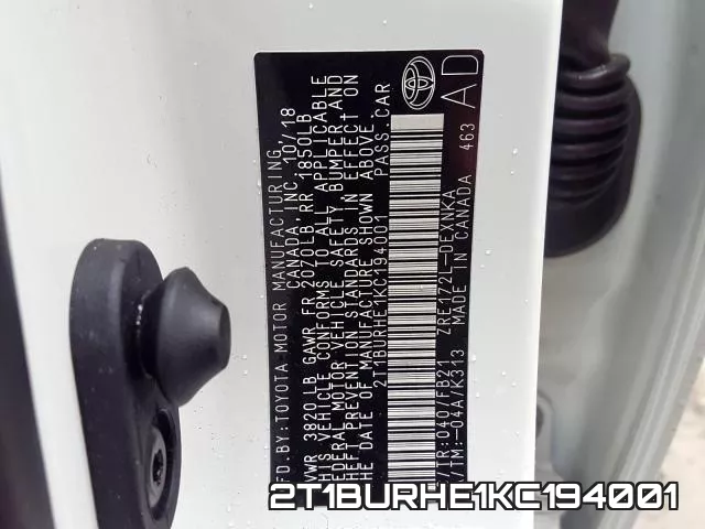 2T1BURHE1KC194001 фото 2