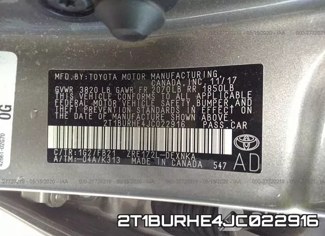 2T1BURHE4JC022916 фото 10