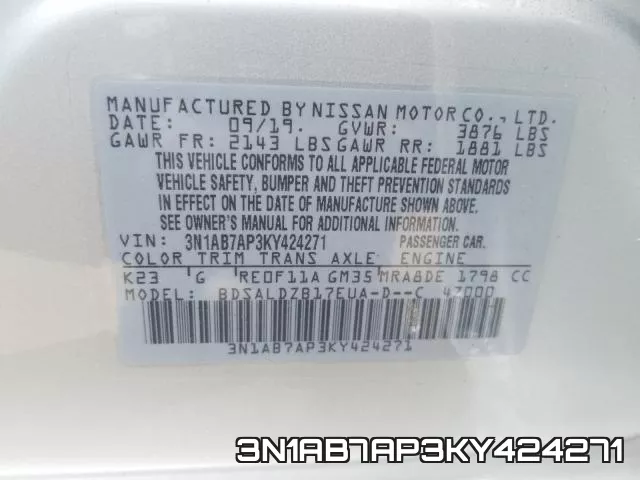 3N1AB7AP3KY424271 фото 2