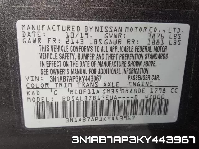 3N1AB7AP3KY443967 фото 2