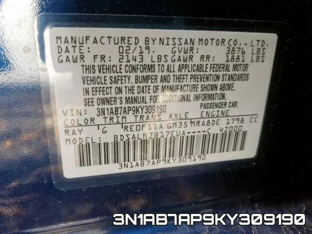 3N1AB7AP9KY309190 фото 2
