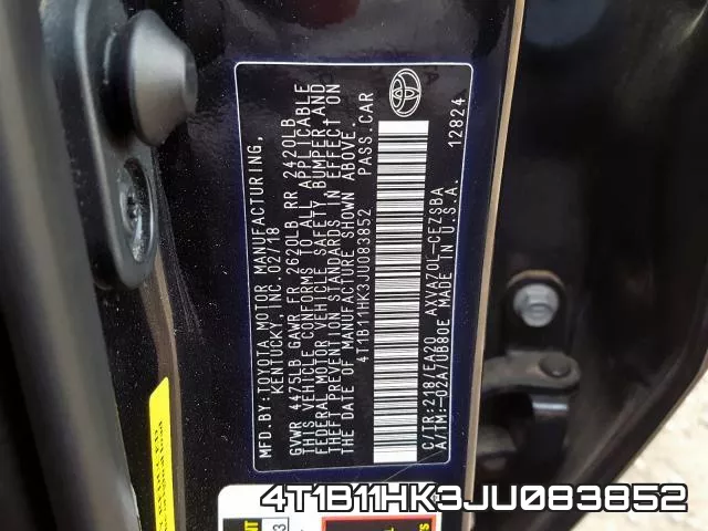 4T1B11HK3JU083852 фото 2