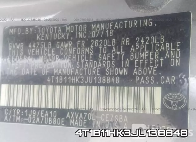 4T1B11HK3JU138848 фото 9