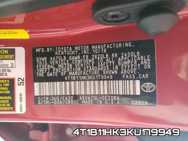 4T1B11HK3KU179949 фото 2