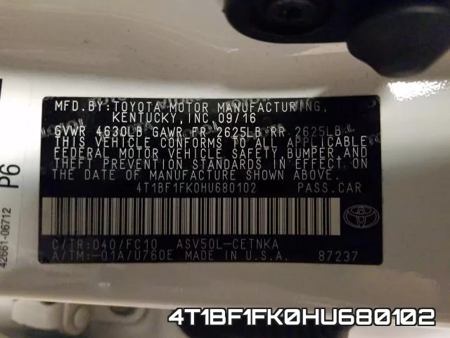 4T1BF1FK0HU680102 фото 2