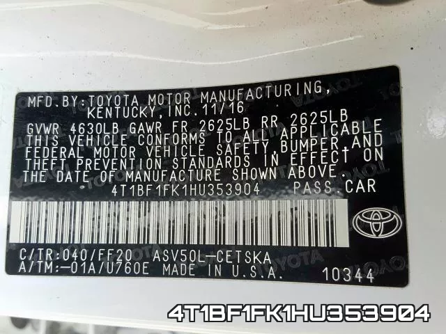 4T1BF1FK1HU353904 фото 2