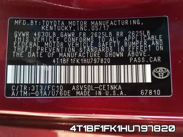 4T1BF1FK1HU797820 фото 2