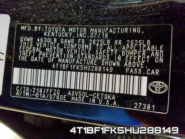 4T1BF1FK5HU288149 фото 2