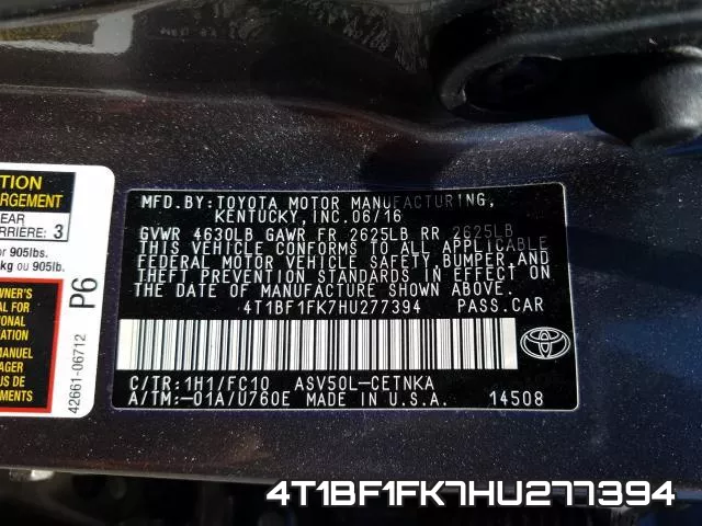 4T1BF1FK7HU277394 фото 2