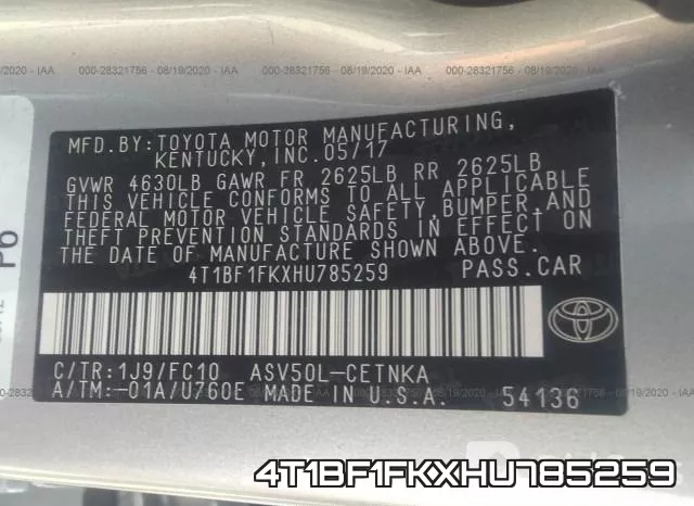 4T1BF1FKXHU785259 фото 10