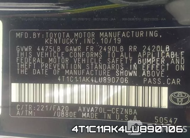 4T1C11AK4LU890706 фото 10