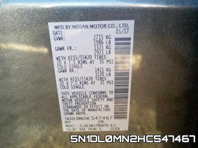 5N1DL0MN2HC547467 фото 2