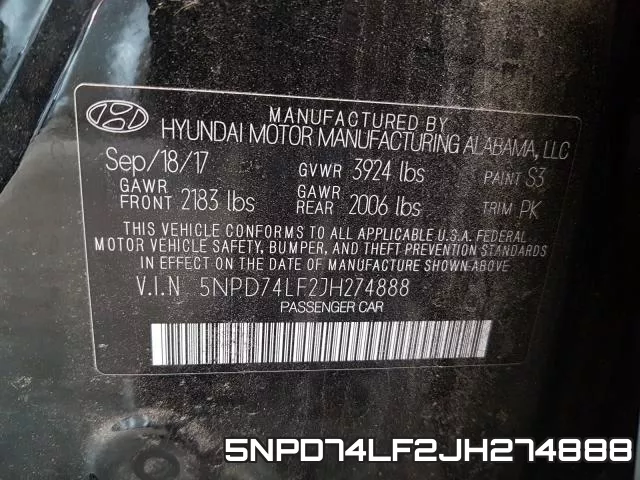 5NPD74LF2JH274888 фото 2