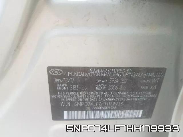 5NPD74LF7HH179933 фото 2