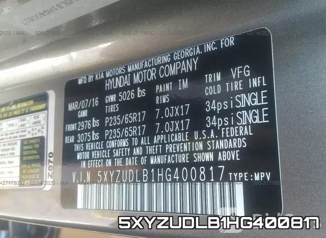 5XYZUDLB1HG400817 фото 9