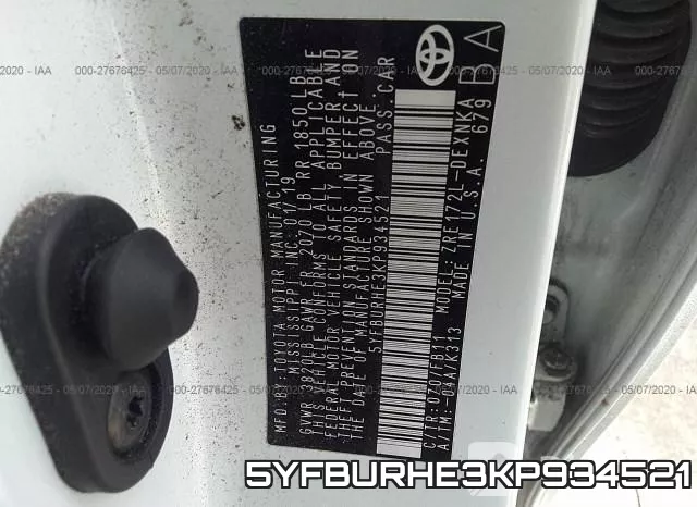 5YFBURHE3KP934521 фото 10