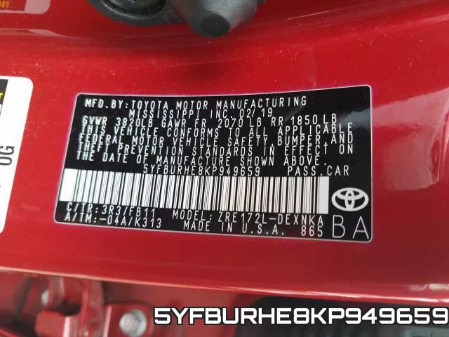 5YFBURHE8KP949659 фото 2